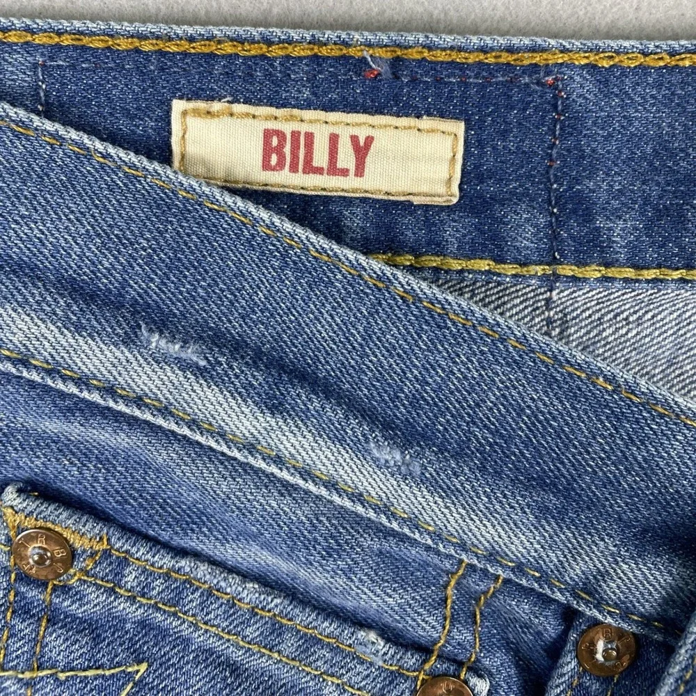 True Religion Jeans Mens 32 Blue Billy Straight Distressed Button Fly Made USA